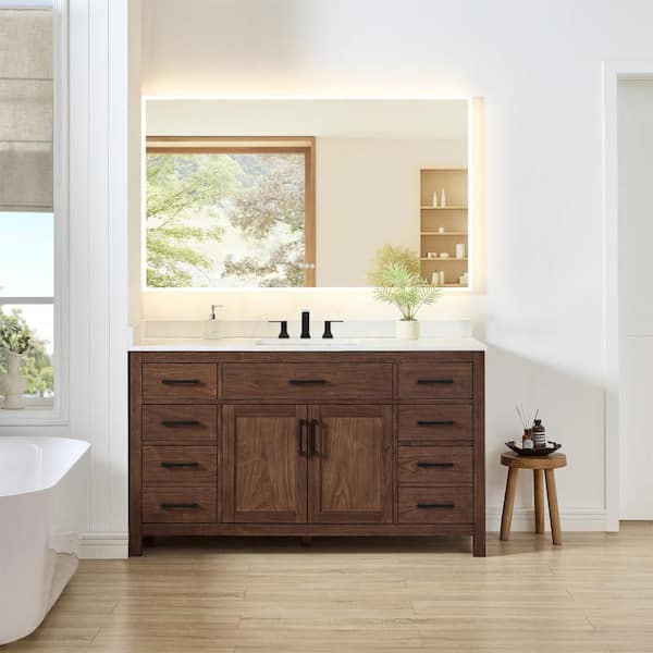 Beckett 60 in. Single Freestanding Dark Walnut Bath Vanity with Giotto Quartz Top