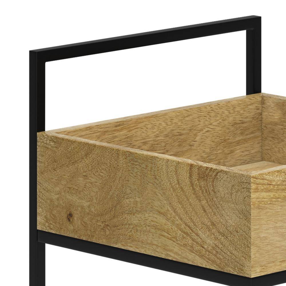 Natural Mango Wood and Black Metal Industrial Bar Cart with Storage