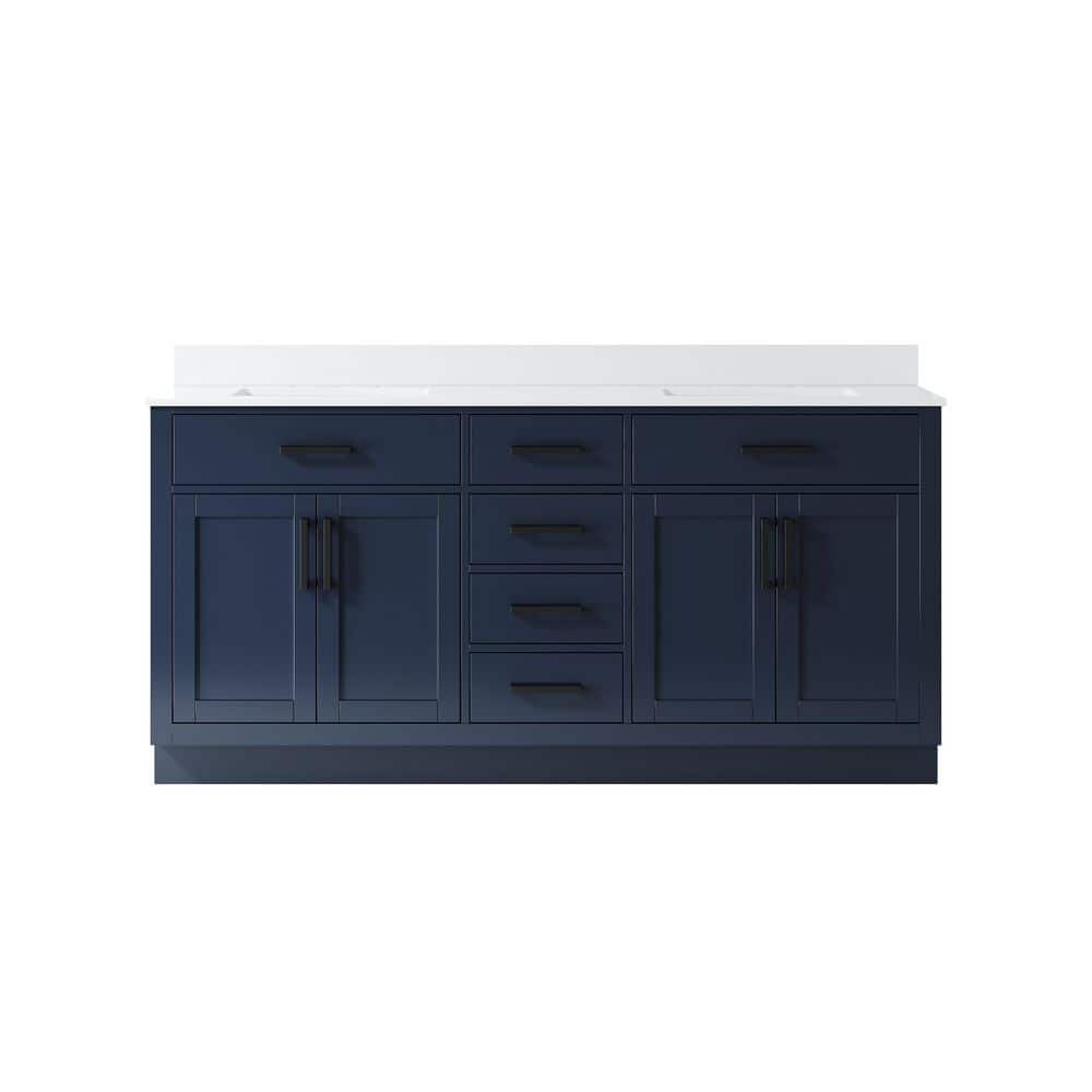 NORA 72 in. Freestanding Navy Blue Solid Wood Bath Vanity with Pure White Cultured Marble Top, Soft-Close, Assembled price history on PriceWatchPro