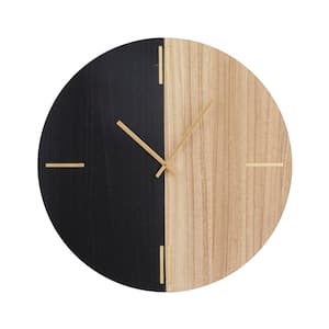 24 in. x 24 in. Black Wooden Round Wall Clock with Marble Side