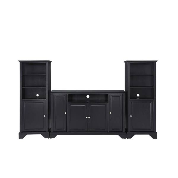 Crosley LaFayette TV Stand and 2-Audio Piers in Black