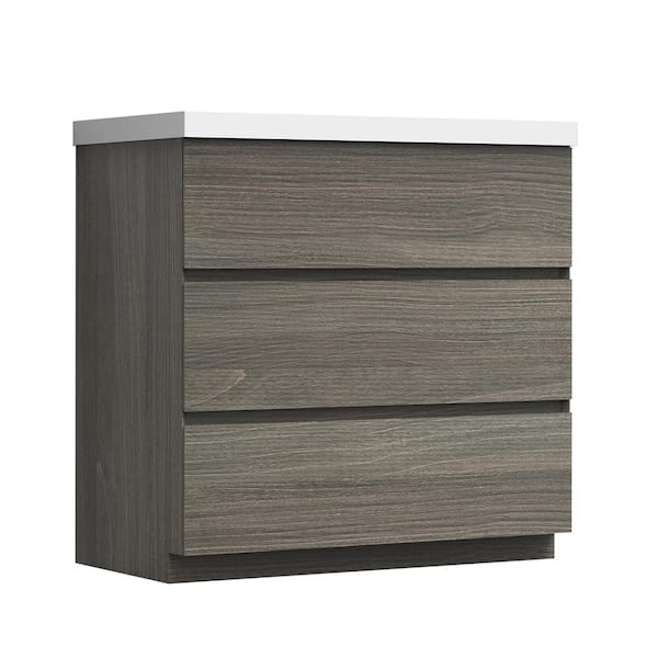 JimsMaison 36 in. W x 19.5 in. D x 34 in. H Freestanding Bath Vanity in Maple Grey with White Cultured Marble Top