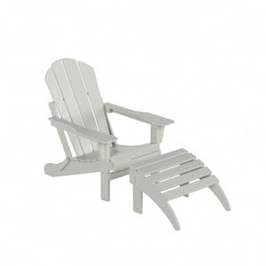 Laguna Outdoor Patio Traditional HDPE Plastic Folding Adirondack Chair with Footrest Ottoman in Sand