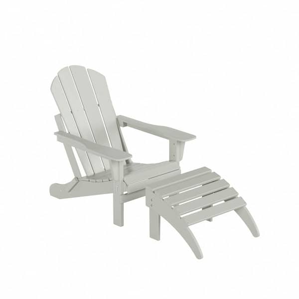 WESTIN OUTDOOR Laguna Outdoor Patio Traditional HDPE Plastic Folding Adirondack Chair with Footrest Ottoman in Sand