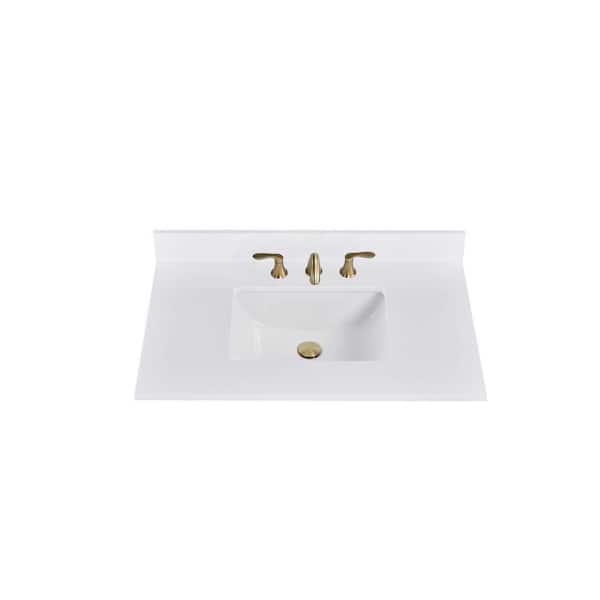 PROOX 36 in. W x 22 in. D Engineered Stone Composite White Rectangular Single Sink Bathroom Vanity Top in Solid White