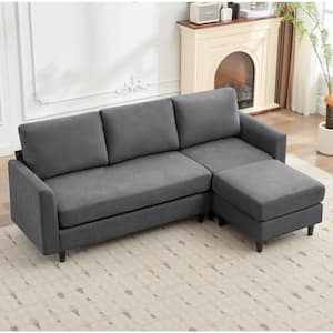 Venice 83.5 in. Wide Clinquant Velvet Sectional Sofa, Dark Gray