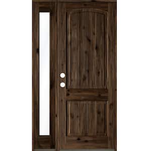 44 in. x 96 in. Rustic knotty alder Sidelite 2 Panel Right-Hand/Inswing Clear Glass Black Stain Wood Prehung Front Door
