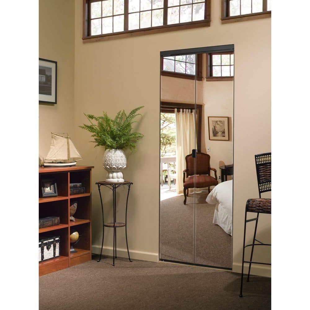 32 in. x 80 in. Polished Edge Frameless Mirrored Glass Solid Core MDF Interior Closet Bi-fold Door with Black Trim price history on PriceWatchPro