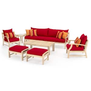 Kooper 8-Piece Wood Patio Conversation Set with Sunbrella Sunset Red Cushions