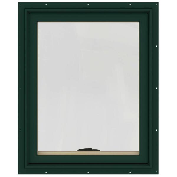 JELD-WEN 24 in. x 30 in. W-2500 Series Green Painted Clad Wood Awning Window w/ Natural Interior and Screen