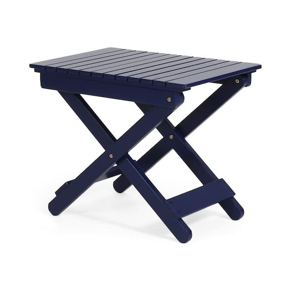 22.75 in. W Navy Blue Wood Rectangle Folding Outdoor Side Table for Outdoors, Patio, Pool and Porch