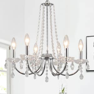 6-Light Chrome Traditional Candle Style Crystal Chandelier for Dining Room Living Room with No Bulbs Included