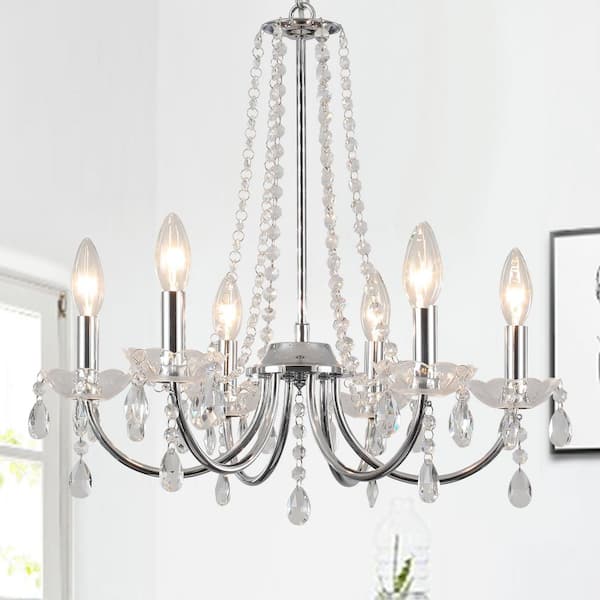 ZJVAIVE 6-Light Chrome Traditional Candle Style Crystal Chandelier for Dining Room Living Room with No Bulbs Included