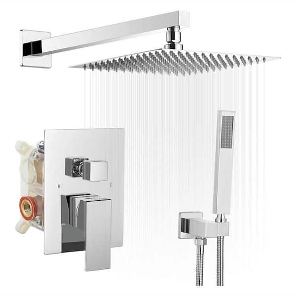 FLG Single Handle 1 -Spray Shower Faucet 12 in. Wall Mount Shower System 1.8 GPM with Pressure Balance in Polished Chrome