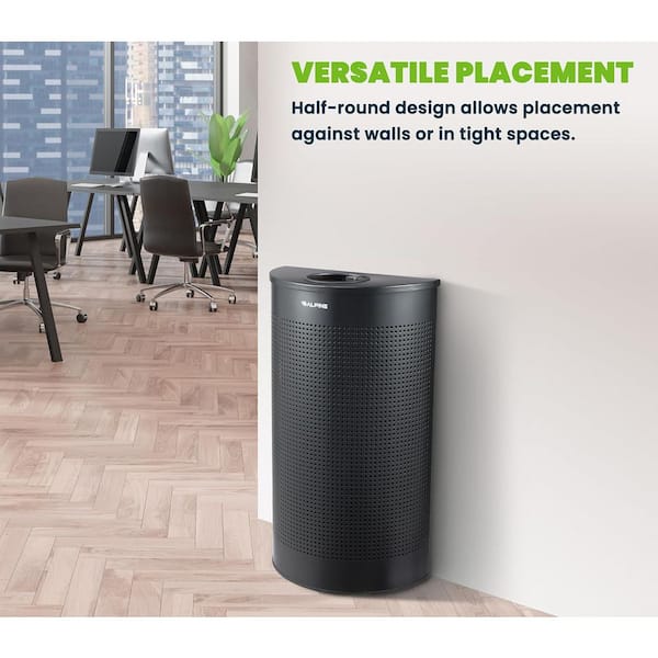 12 Gal. Black Perforated Steel Half-Round Open Top Commercial Slim Trash Can with Lid (2-Pack)