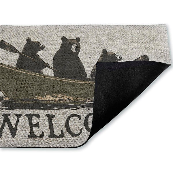 Welcome Rowing Bears Brown 18 in. x 30 in. Polyester Non-Slip Outdoor Door Mat