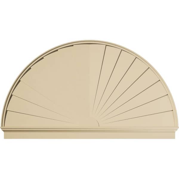 Ekena Millwork 84 in. W x 48-3/4 in. H x 2-3/4 in. P Half Round Sunburst Signature Urethane Combination Pediment, Primed Tan