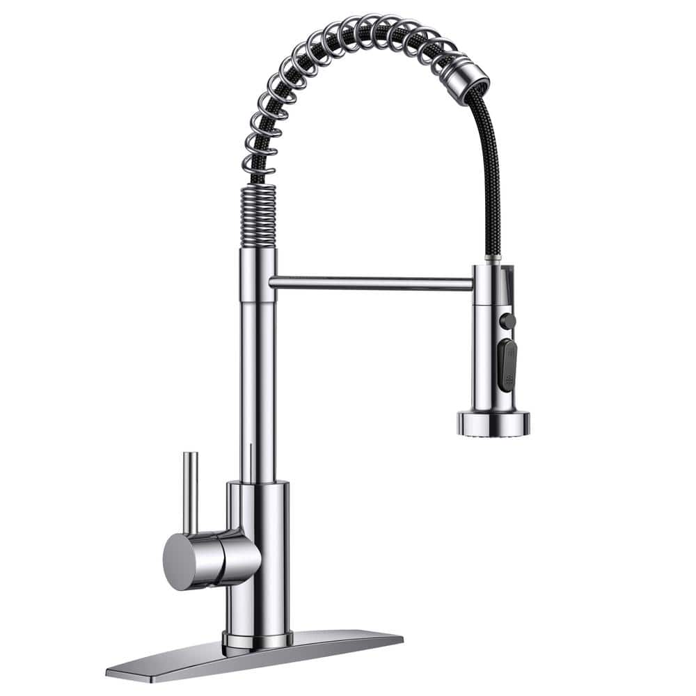 Single Handle Pull Down Sprayer Kitchen Faucet with Deckplate, Pull Out Spray Wand in Polished Chrome -  androme, H004CH