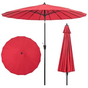 9 ft. Metal Market Tilt Round Patio Umbrella with Crank Handle, Vented Top in Wine