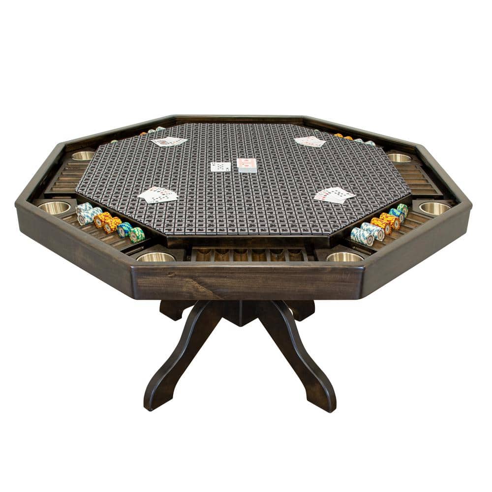 Mocha Knotty Alder 54" Square Poker Table with Stainless Steel Cup Holders