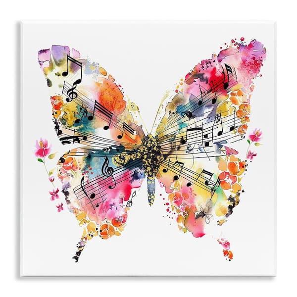 Stupell Industries Butterfly and Music Notes by LSR Design Studio Unframed Animal Graphic Art Print 12 in. x 12 in.