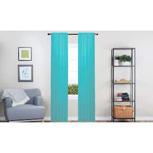Solid Teal 55 in. W x 84 in. L Rod Pocket Sheer Window Curtain Panel (Set of 4)