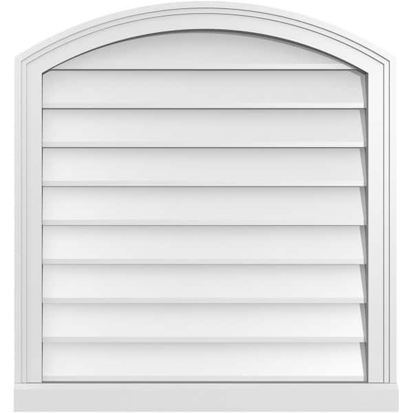 Ekena Millwork 28 in. x 30 in. Arch Top Surface Mount PVC Gable Vent: Functional with Brickmould Sill Frame