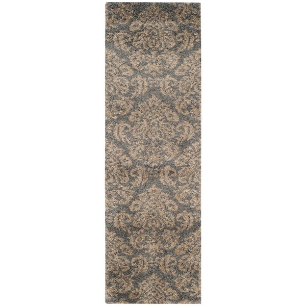 Florida Shag Gray/Beige 2 ft. x 12 ft. Floral Runner Rug