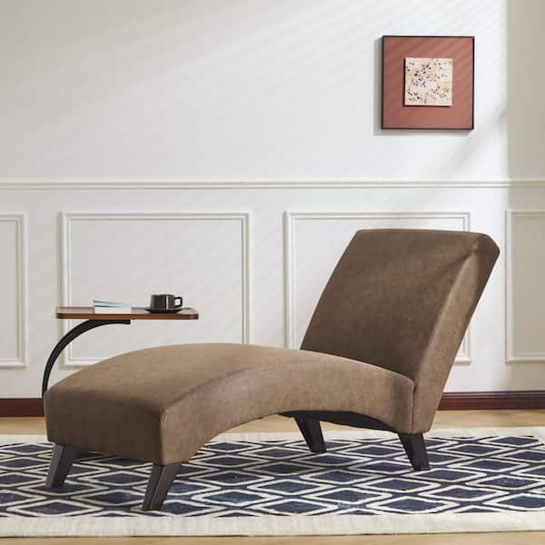 Denson Modern Dark Coffee Faux Leather Upholstered Chaise Lounge with Solid Wood Legs