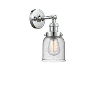 Franklin Restoration Small Bell 5 in. 1-Light Polished Chrome Wall Sconce with Seedy Glass Shade