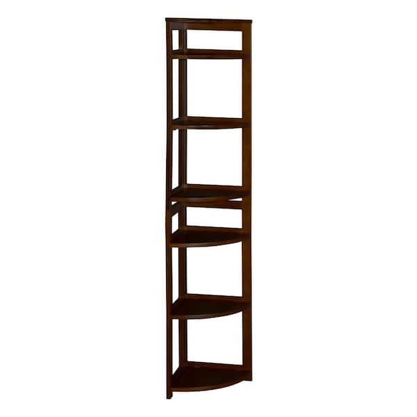 67 in. Mocha Walnut Wood 6-shelf Foldable Corner Bookcase