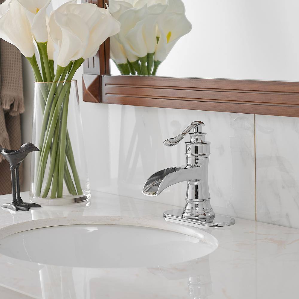 Polished Chrome Single-Handle Waterfall Bathroom Faucet