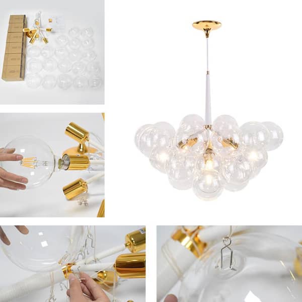 Y'INSP 6-Light White Unique Glass Bubble Chandelier with bulbs PTR