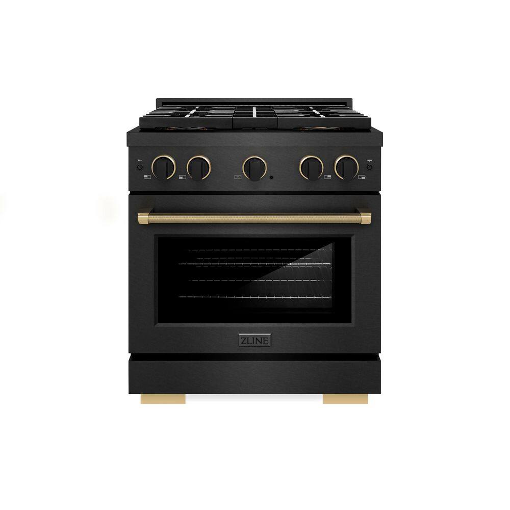 Designer 30 in. 4.2 cu. ft. Dual Fuel Range with 4 Burner DuoPro Cooktop in Black Satin with Black and Champagne Accents price history on PriceWatchPro