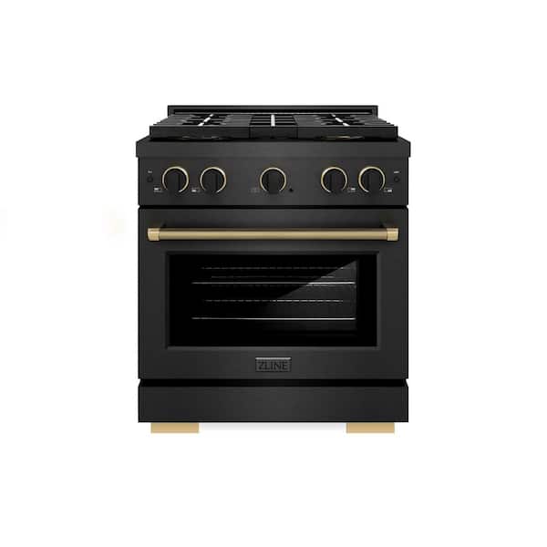 Designer 30 in. 4.2 cu. ft. Dual Fuel Range with 4 Burner DuoPro Cooktop in Black Satin with Black and Champagne Accents