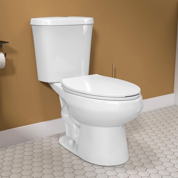 Getpro 17-Inch ADA Comfort Height Two-Piece White Toilet 1.1/1.6 GPF Dual Flush High-Efficiency Round Bow with Soft Close Seat