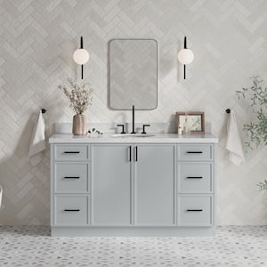 Kelly 61 in. W x 22 in. D x 36 in. H Freestanding Bath Vanity in Grey with Italian Carrara Marble Vanity Top