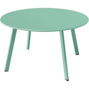 Metal Round Side Table Green Weather Resistant Outdoor Large Side Table