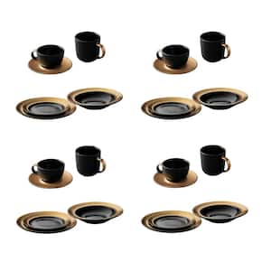 Gem Dinnerware 24pc Place Setting, Black and Gold