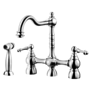 Lexington Traditional 2-Handle Bridge Kitchen Faucet with Sidespray and CeraDox Technology in Polished Chrome