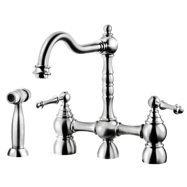HOUZER Lexington Traditional 2-Handle Bridge Kitchen Faucet with Sidespray and CeraDox Technology in Polished Chrome