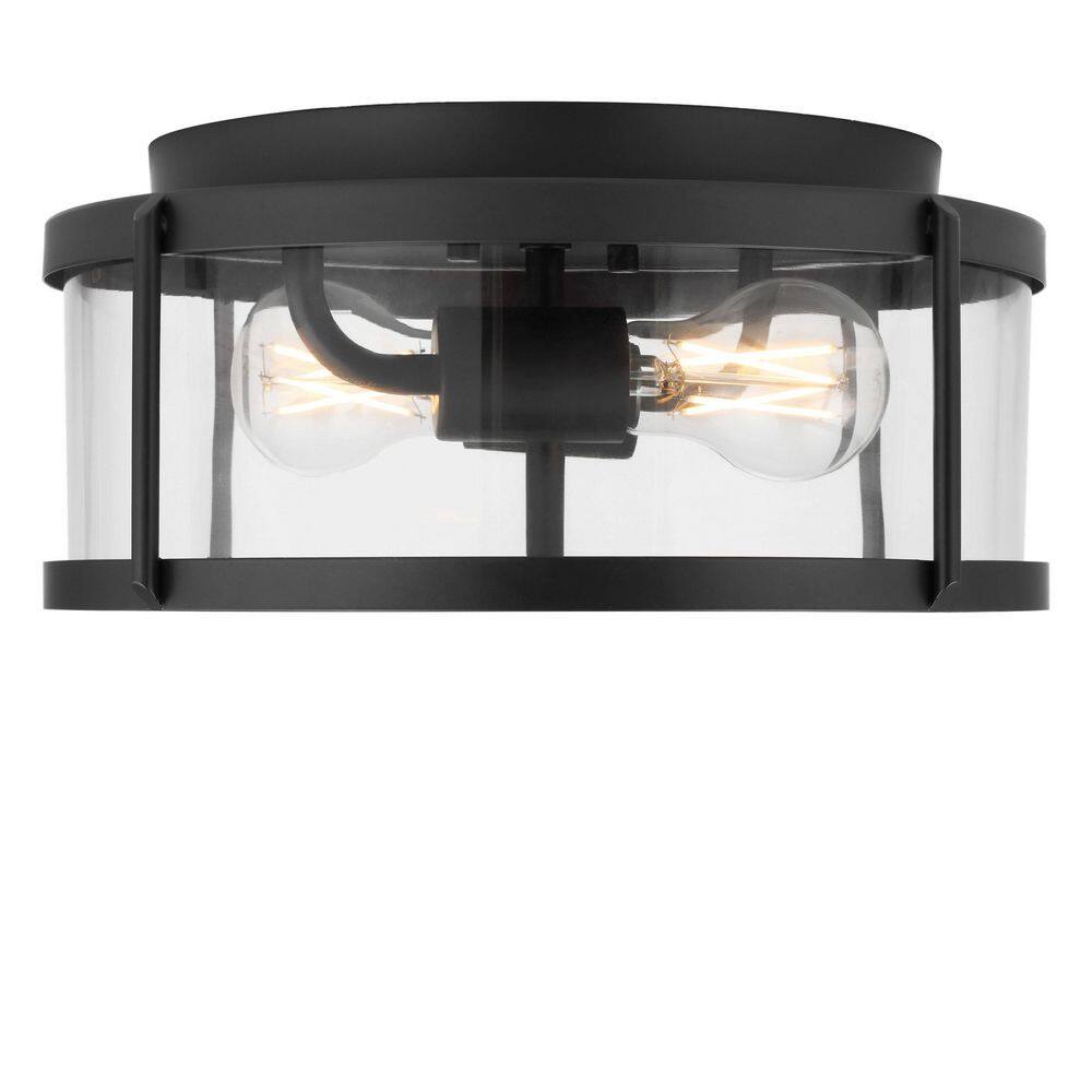 Lumra 13 in. W Midnight Black Transitional 2-Light Dimmable Flush Mount Light with Clear Glass Diffuser price history on PriceWatchPro
