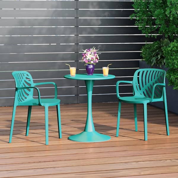 Frond and Form Modern Outdoor Patio Poly Plastic Stacking Dining Armchair (Set of 2) in Turquoise