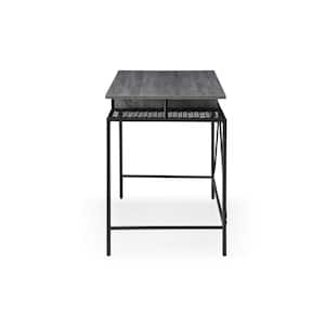 Brandi 26.7 in. Wide Rectangular Grey/Black Wooden 1-Drawer Writing Desk with Steel Legs