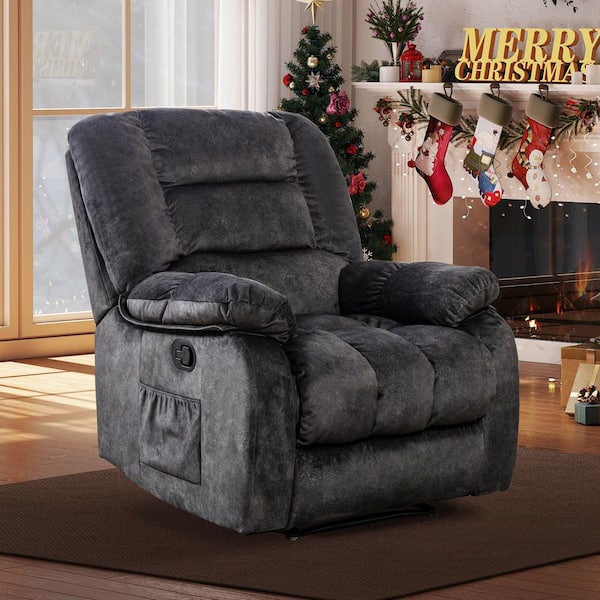 Blue-gray Overstuffed Fabric Recliner Chairs with 8-Point Vibration Massage Manual Pull Recliner with Time Setting