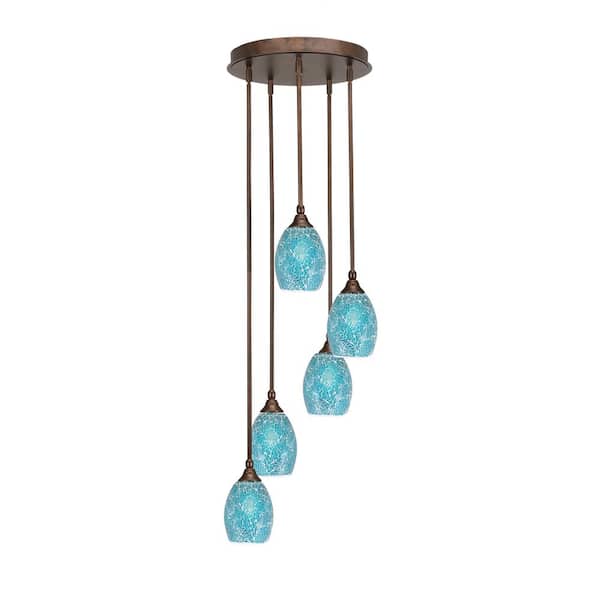 Unbranded Villa 5 Light Bronze Pendant, Cluster Pendant Light with 5 in. Turquoise Fusion Glass Shades, No Bulbs Included