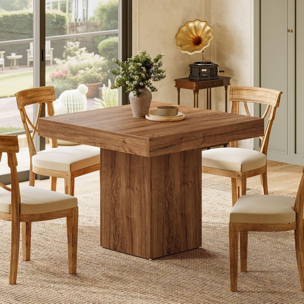 Roesler Rustic Brown Wood 39 in. Sturdy Pedestal Dining Table,Square Kitchen Dinner Eating Table for Small Space Seats 4
