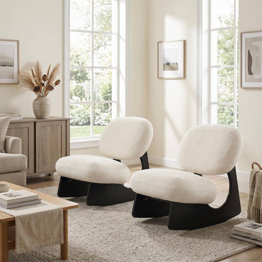 Kayla Modern Off-White and Black Polyester Upholstered Rocking Accent Side Chair with Curved Hollow Base, (Set of 2)