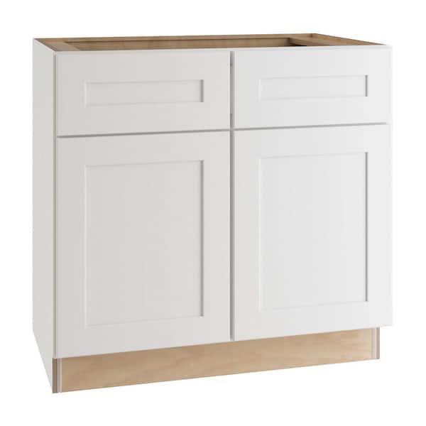 Home Decorators Collection Newport 33 in. W x 24 in. D x 34.5 in. H Assembled Plywood Base Kitchen Cabinet in Pacific White with Soft Close