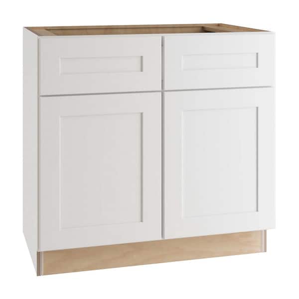 Home Decorators Collection Newport Pacific White Plywood Shaker Assembled Base Kitchen Cabinet Soft Close 36 in W x 24 in D x 34.5 in H